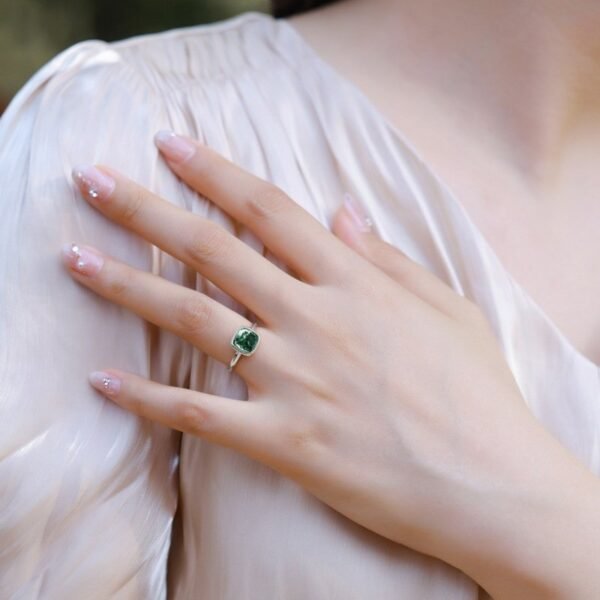Sugar Tower Natural Watercress Agate Ring S925 Silver with Green Moss Stone Finger Ring Simple Customized - Image 2