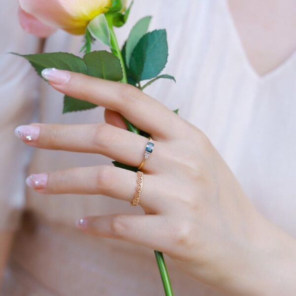Light Luxury Natural Watercress Agate Ring S925 Silver Gold Plated Green Moss Stone Stacked Index Ring Customized - Image 2