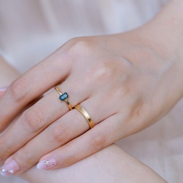 Light luxury fashion natural green moss stacking ring women S925 silver gold-plated watercress agate open ring - Image 2
