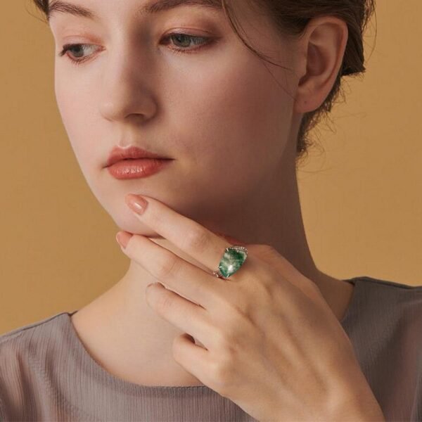 Popular hot pick personalized design green moss ring S925 silver natural watercress agate finger ring fashion - Image 2