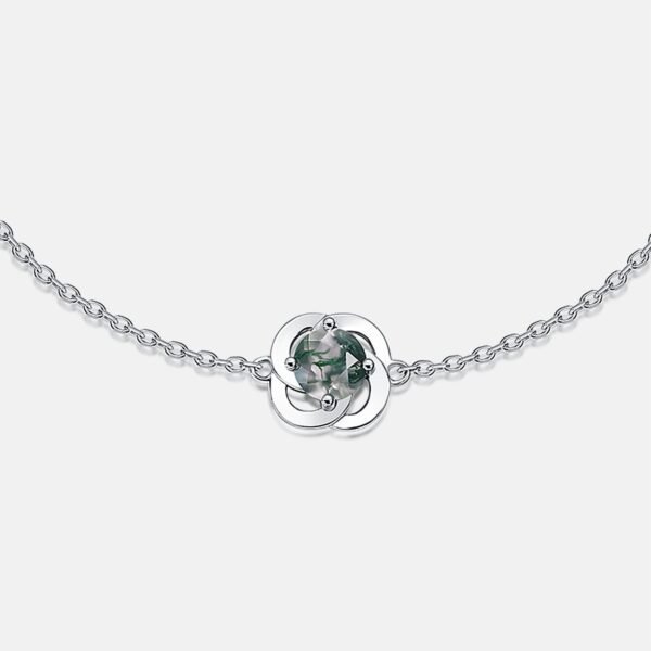 Flowers natural green moss stone bracelet women S925 silver watercress agate hand jewelry simple light niche - Image 2