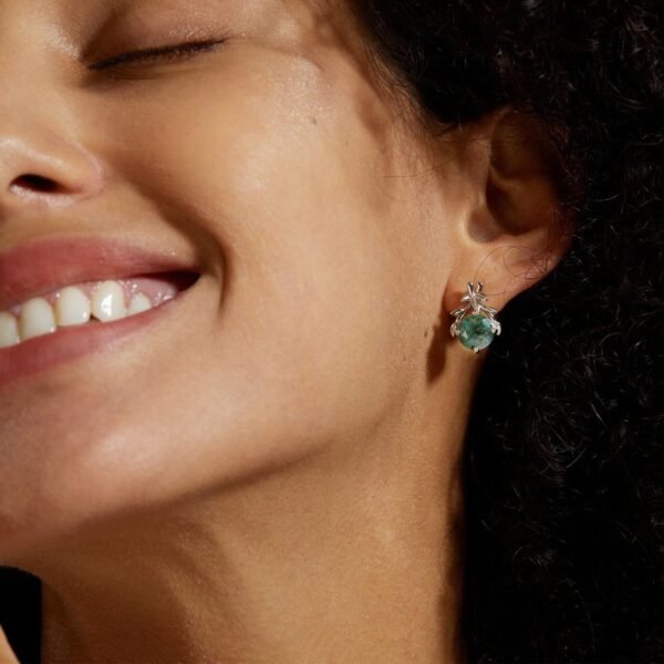S925 Silver Green Moss Earrings for Women Olive Branch Watercress Agate Earrings - Image 2