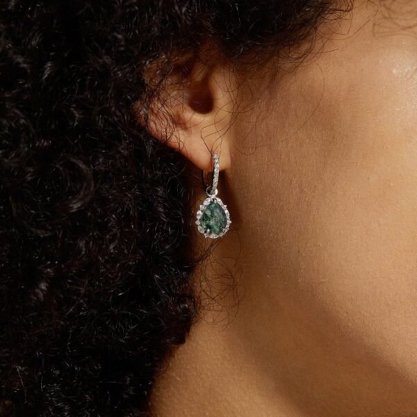 Pear-shaped green moss earrings for women S925 silver watercress agate earrings retro light luxury personality - Image 2