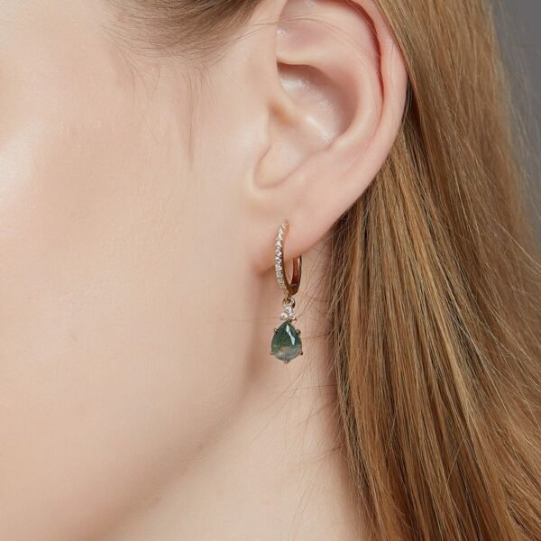 Light luxury green moss earrings S925 silver inlaid watercress agate earrings fashionable and versatile - Image 2