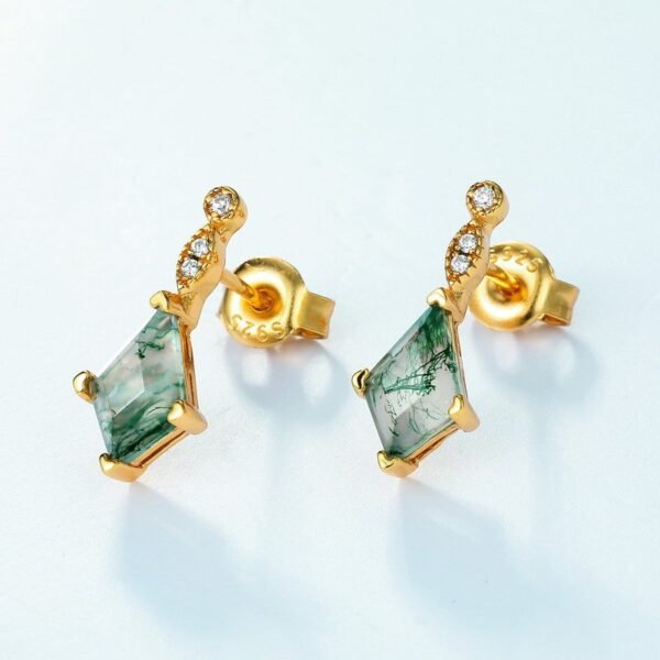 Watercress agate unique personalized earrings S925 silver with green moss stone earrings light luxury atmosphere - Image 2