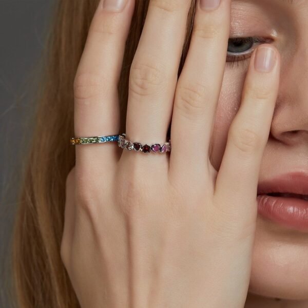 Hot sale summer fresh color zirconium simple ring female S925 silver inlaid rainbow zirconia finger ring fashion - Image 2