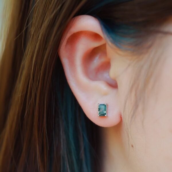 Simple natural watercress agate earrings female S925 silver claw set green moss stone earrings personalized fashion - Image 2