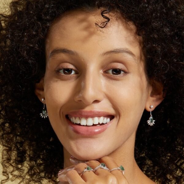 S925 silver green moss earrings female watercress agate earrings fashion style with earrings - Image 2