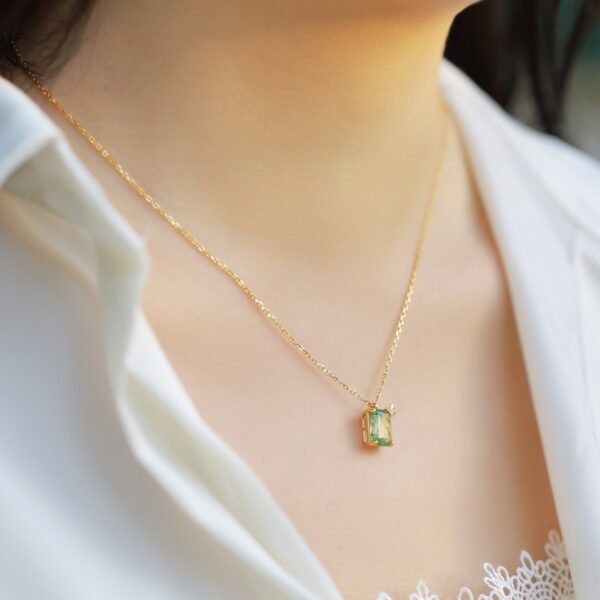 Geometric natural watercress agate butterfly necklace women S925 silver with green moss stone collarbone chain customized - Image 2