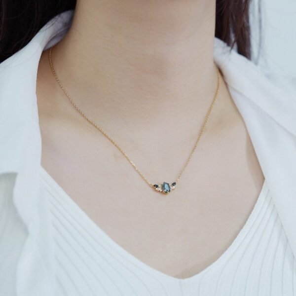 Light luxury natural watercress agate necklace women S925 silver with green moss stone collarbone chain with hundred - Image 2