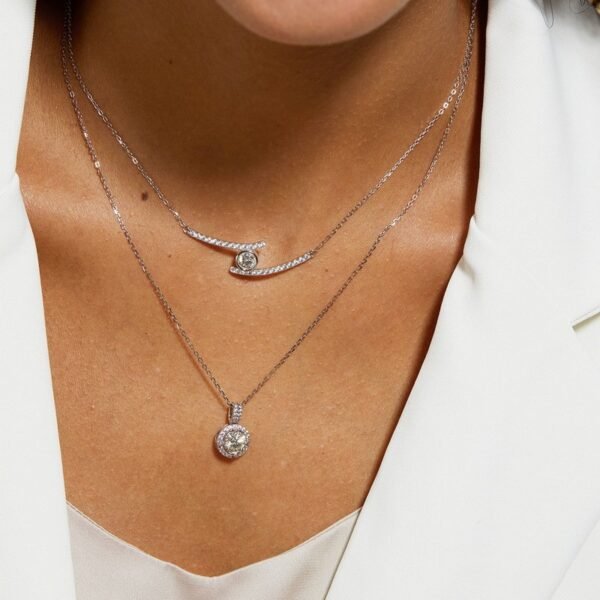 S925 silver classic round moissan pendant lockbone set chain moissan pendant fashion country tide jewelry - Image 2