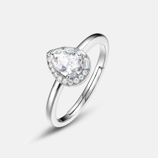 Summer new S925 silver moissanite ring white zirconium surrounded by set pear-shaped finger ring women's fashion simple - Image 2