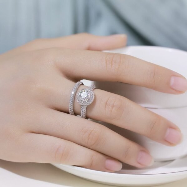 Brilliant sparkling moissanite diamond ring women S925 silver heavy full set color diamond ring combination ring fashion - Image 2