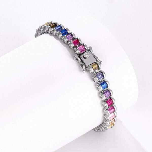 Full diamond color zirconia tennis ball chain S925 silver inlaid rainbow color treasure bracelet hip-hop trend versatile - Image 2