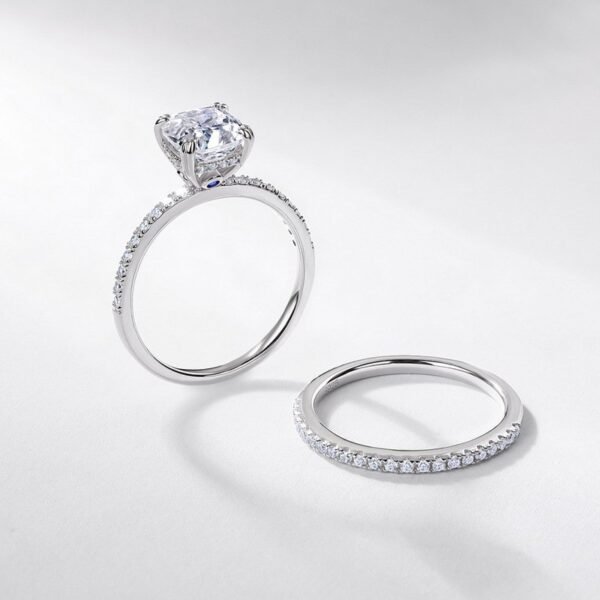 Brilliant fat square moissanite combination ring S925 silver light luxury wedding proposal engagement couple diamond ring pair ring female - Image 2