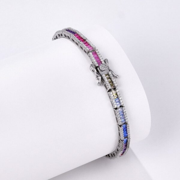 Light luxury single row radiant color zirconium bracelet women S925 silver with seven colors rainbow color treasure hand jewelry wind - Image 2