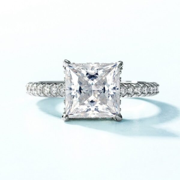 Classic princess square moissan ring female S925 silver claw set radiant D color moissanite diamond ring in Europe and the United States - Image 2