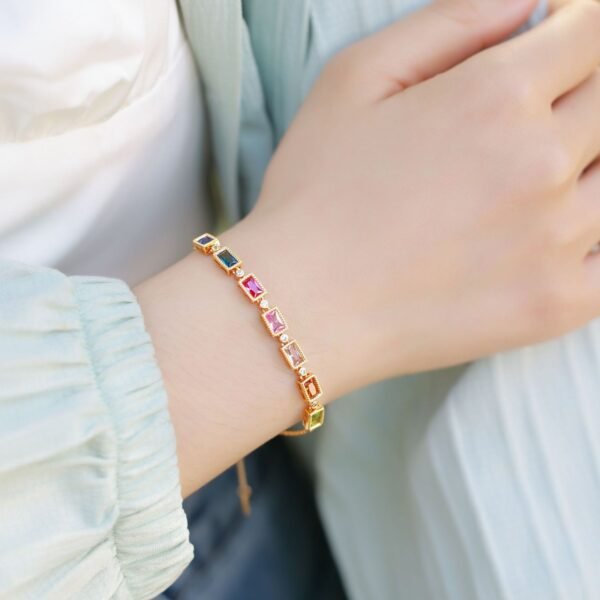 Light luxury fashion rainbow zirconium bracelet S925 silver gold-plated inlaid multi-color treasure bracelet holiday gift - Image 2