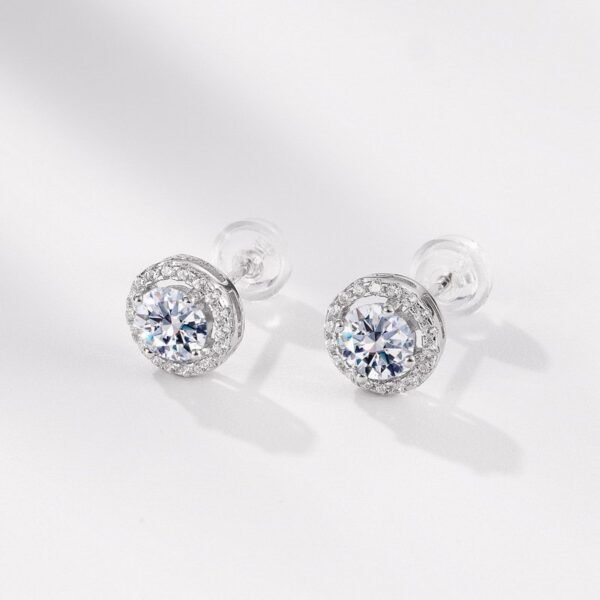 S925 silver moissanite round package set earrings female fashion personality temperament silver earrings - Image 2