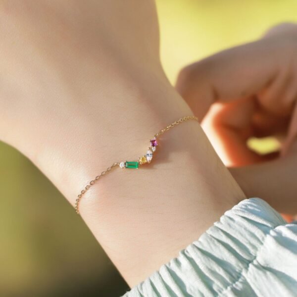 Light luxury fashion rainbow zirconium bracelet female S925 silver inlaid candy multi-color treasure hand jewelry personalized customized - Image 2