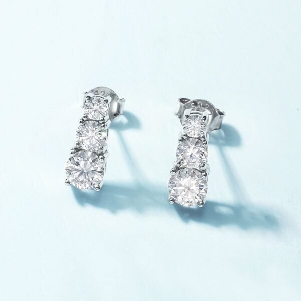 Brilliant three diamond moissanite earrings S925 silver long section moissan earrings Europe and the United States light luxury atmosphere versatile - Image 2