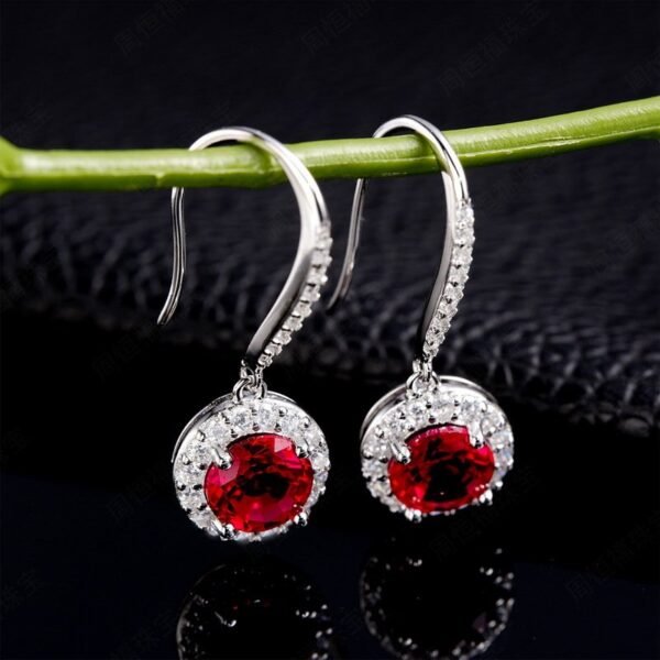 Best-selling pigeon blood red cultivated ruby ear hooks S925 silver inlaid cultivated colorful treasure earrings fashion female jewelry customized - Image 4
