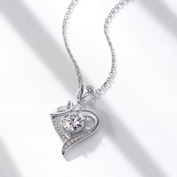 Rose on the heart moissan pendant S925 sterling silver necklace pendant female light luxury niche love heart Valentine's Day gift to your girlfriend - Image 2