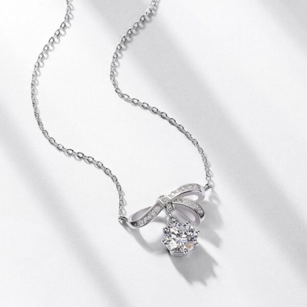 Bow necklace S925 silver radiant moissanite full of diamonds lockchain female light luxury spiritual hundred - Image 2