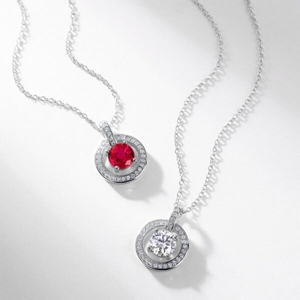 The section circle cultivation ruby sterling silver necklace S925 silver with cultivation colorful treasure full of diamonds collarbone chain customized - Image 2