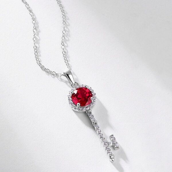 Best-selling cultivation ruby key necklace female S925 silver inlaid cultivation colorful treasure fashion collarbone chain necklace pendant light luxury - Image 2