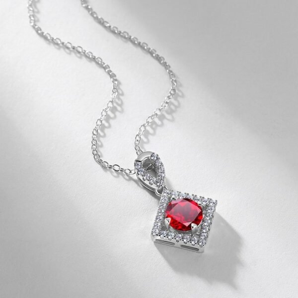 Direct best-selling geometric square cultivation ruby collarbone chain S925 silver micro-set full of diamonds colorful treasure necklace hundred and match - Image 2
