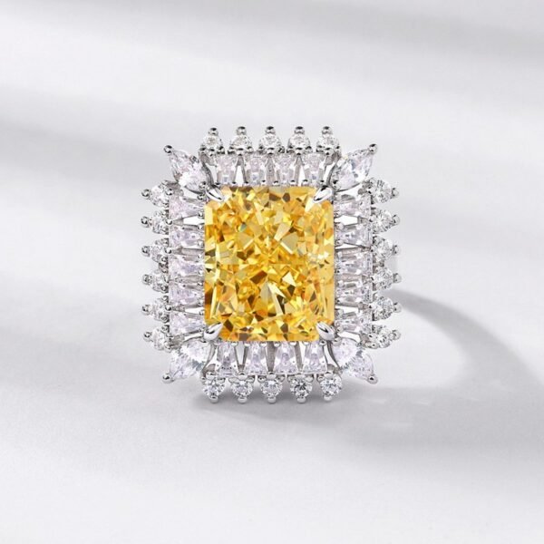 S925 Silver Ice Flower Cut High Carbon Diamond Ring White Zirconia Surrounded by Cube Sugar Colored Treasure Finger Ring Fashion - Image 2