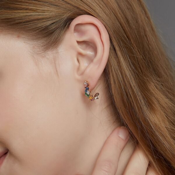 Fresh summer rainbow zirconia earrings female S925 silver plated 10k gold colored zirconia earrings light luxury simple - Image 2