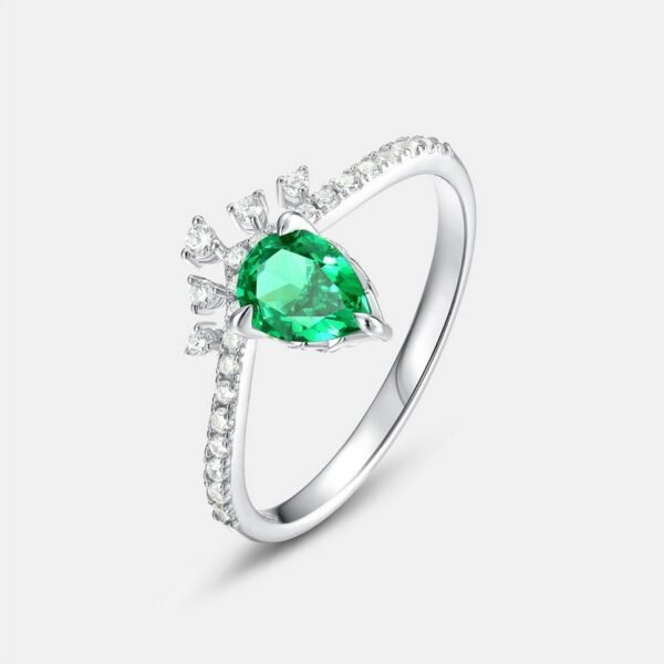 Emerald Green High Carbon Diamond Ring S925 Silver Crown Colorful Index Finger Ring Fashion Style - Image 2