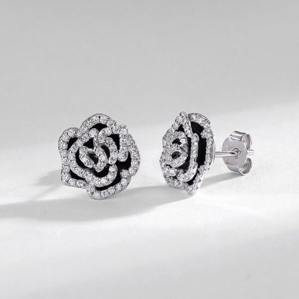 S925 silver needle rose micro-set zirconia earrings full diamond camellia earrings light luxury fashion customized - Image 2