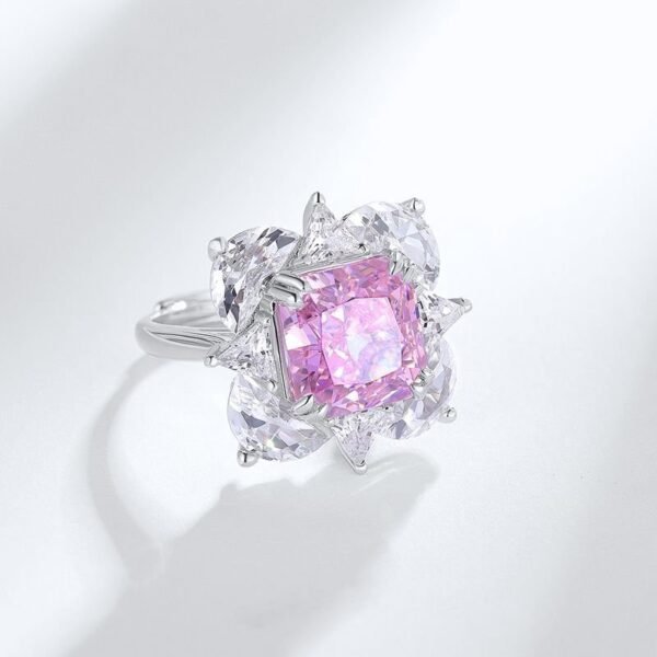 12ct square 10_10 simulated pink diamond ring women's ring wedding ice flower cut high carbon diamond ring - Image 2
