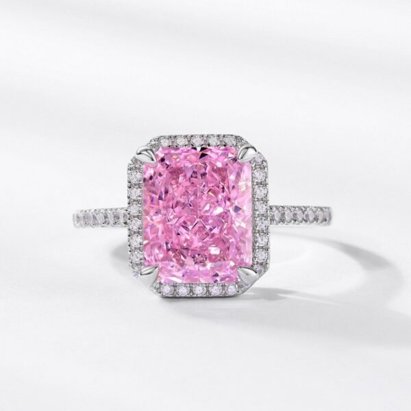 S925 silver women's ring burst flash square pink ice flower cut high carbon diamond models fashion personality - Image 2