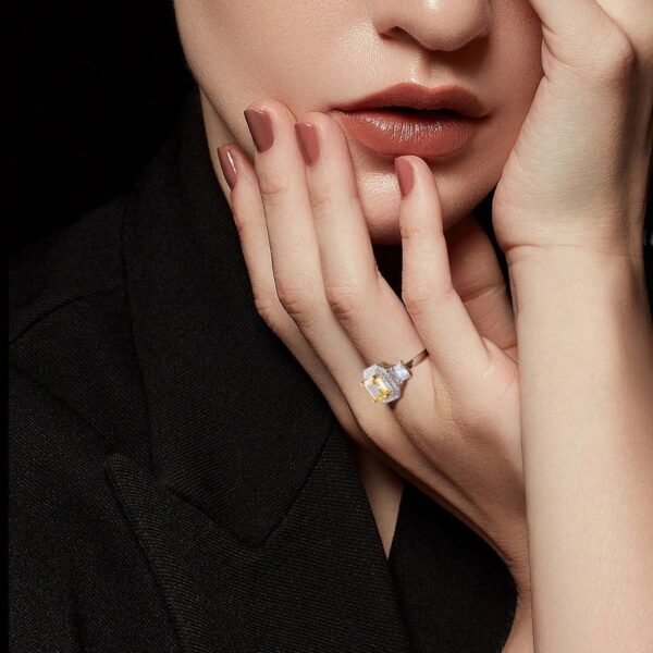 S925 silver loose mouth open ring women set ice flower cut high carbon diamond yellow diamond exquisite fashion finger ring - Image 2