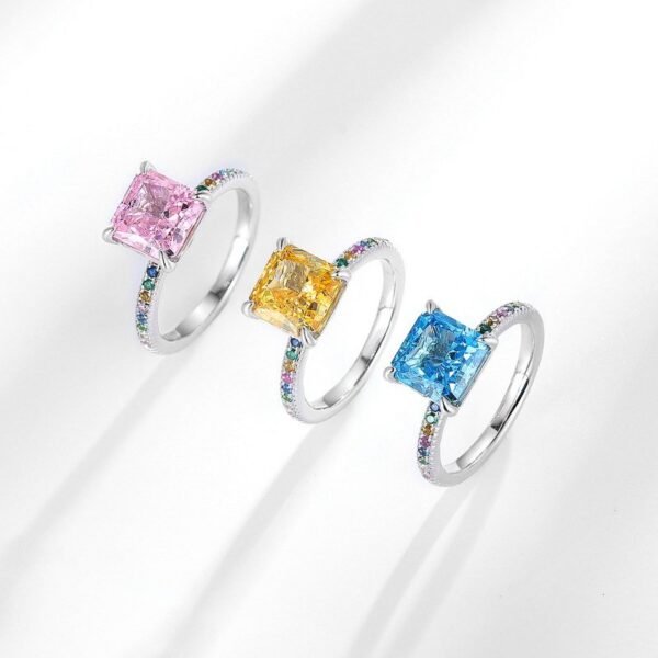 S925 Silver High Carbon Diamond Ring Women's 8A Zirconium Square Ice Flower Cut Colorful Jewelry Ring Live Explosion - Image 2