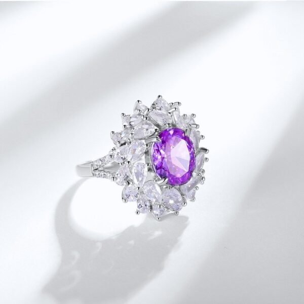 S925 silver ring women high carbon diamond fashion gemstone diamond ring ice flower cut ring wind - Image 2