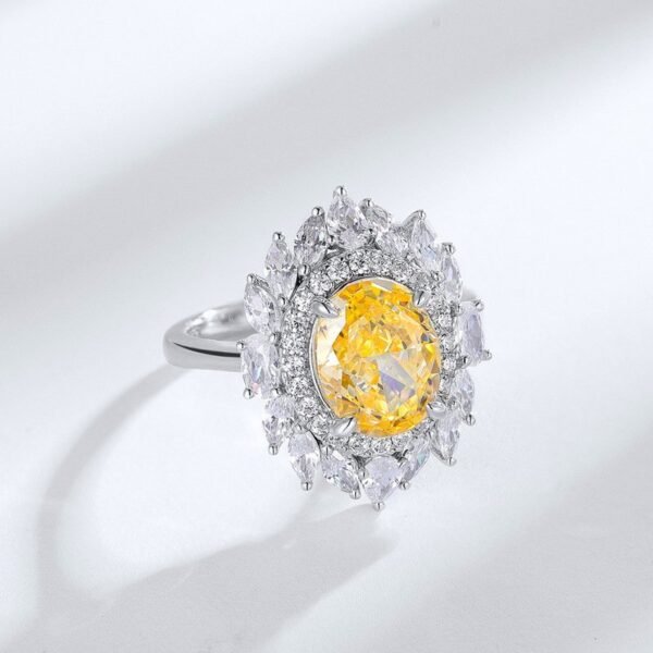 Yellow diamond high carbon diamond ring through S925 inlaid 8_10 wind light luxury models ice flower cut women's ring - Image 2