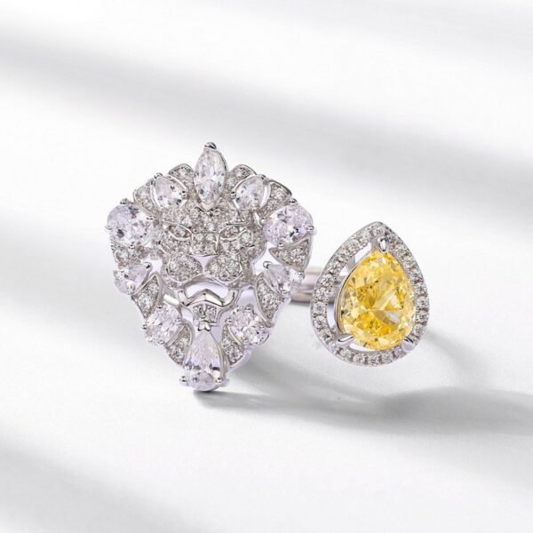 Fashion full diamond radiant ring female S925 silver goose yellow high carbon diamond open index finger ring light luxury - Image 2