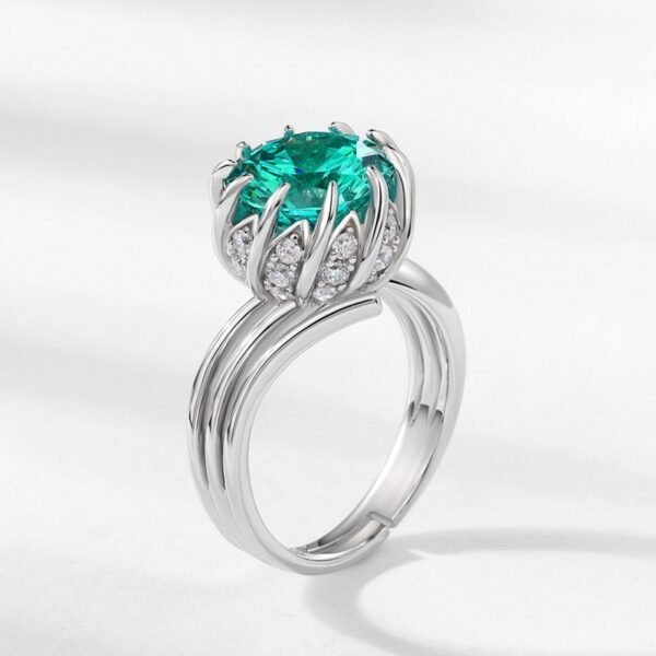 Customized S925 silver ring vintage lotus flower high carbon diamond finger ring senior sense of temperament light luxury style - Image 2