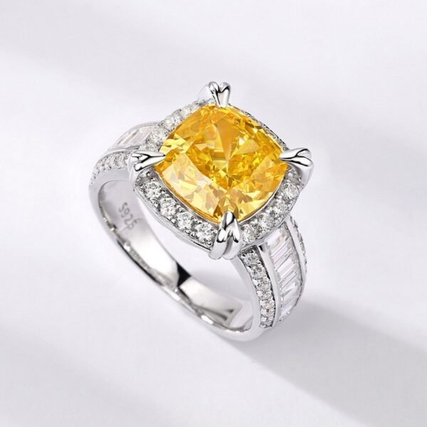 New S925 silver ring square ice flower cut high carbon diamond color treasure finger ring fashion style - Image 2
