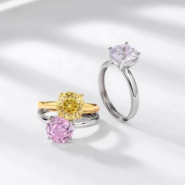 New Millennium rose cut color zirconium ring S925 silver four claws set zirconia open index finger ring simple fashion - Image 2