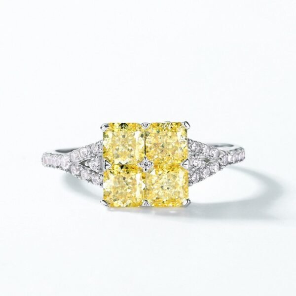 New high-end S925 silver goose yellow high-carbon diamond ring female ice flower cut burst flash yellow diamond finger ring luxury atmosphere - Image 2