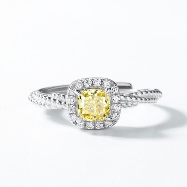 S925 silver glitter diamond ring female goose yellow high carbon diamond vintage finger ring tail ring fashion light luxury style - Image 2