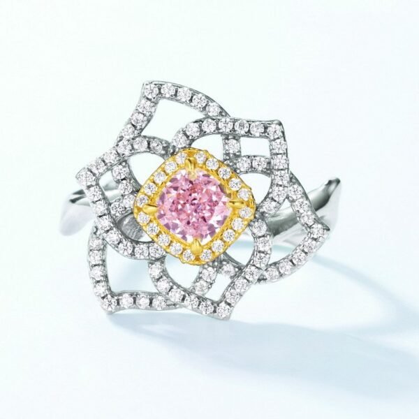 Brilliant Ice Flower Cut High Carbon Diamond Ring S925 Silver Flower Fancy Color Open Ring Fashionable Atmosphere - Image 2