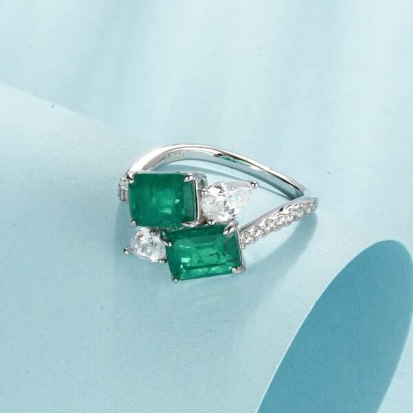 Light luxury atmosphere cultivate colorful treasure ring S925 silver set with synthetic green treasure index finger ring exaggerated style - Image 2