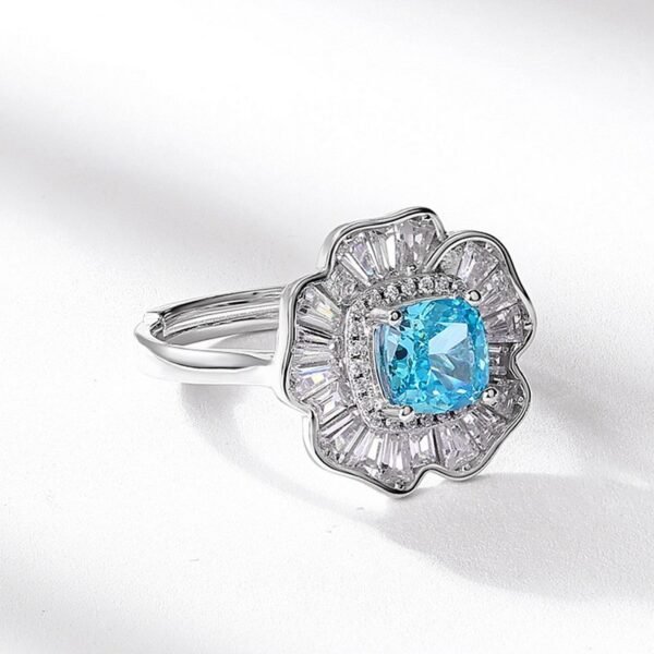 Sparkling colorful treasure flower ring S925 silver ice flower cut high carbon diamond open finger ring wind light luxury - Image 2
